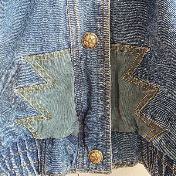 VTG 90s Izzi Western Denim Jacket Southwest Aztec Geometric Patchwork Oversize L - Picture 4 of 12